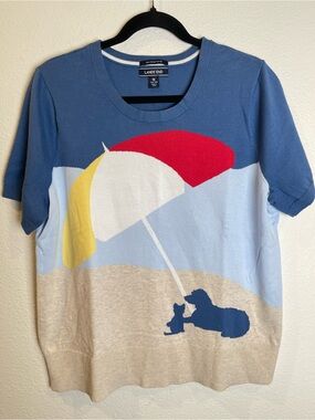 Lands End 100% Supima Cotton Cat & Dog Beach Novelty Print Kawaii Quirky Top
